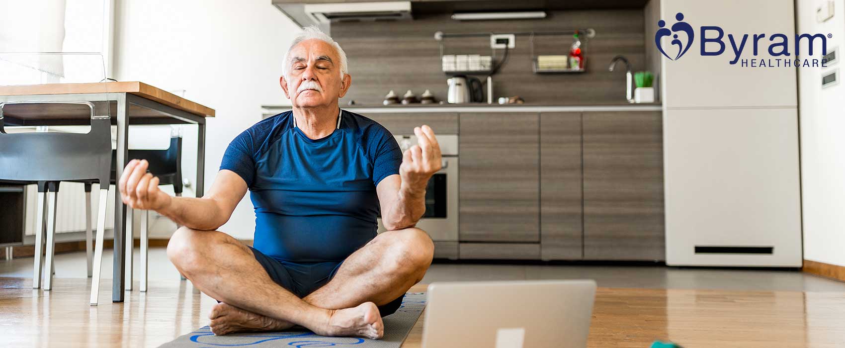 Man meditating in his home.