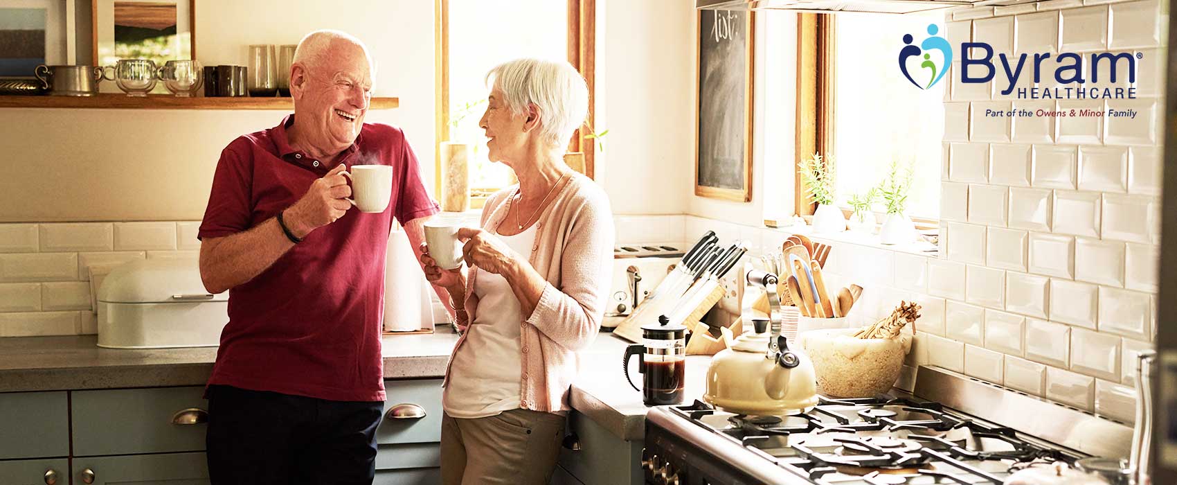 Older couple having coffee.