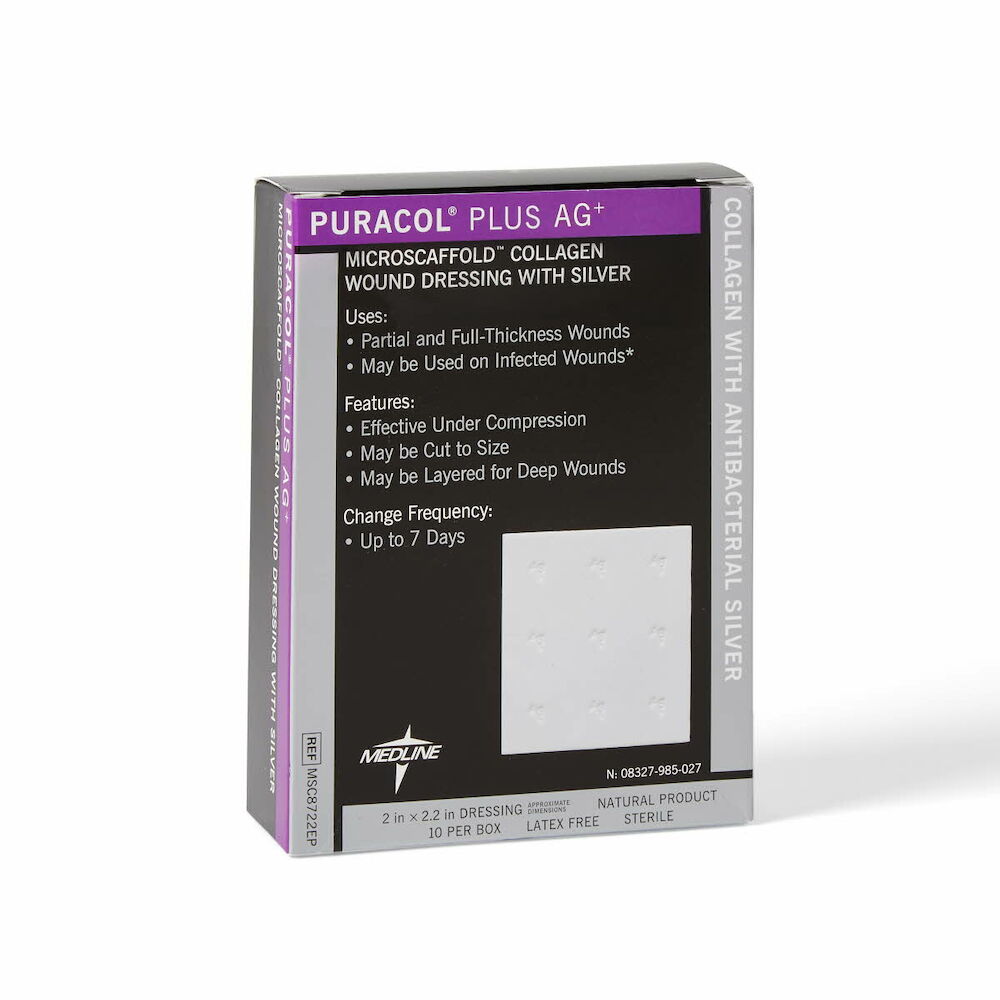 Dressings, Collagen: Puracol Plus AG+ Collagen Wound Dressings with Silver, 2" x 2", in Educational Packaging | Byram Healthcare Dressings, Collagen: Puracol Plus AG+ Collagen Wound Dressings with Silver, 2" x 2", in Educational Packaging | Byram Healthcare