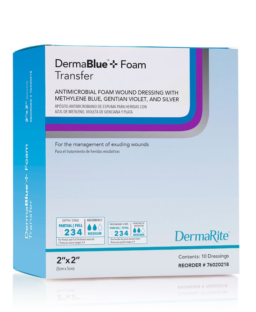 DermaBlue+ Foam Transfer Hydrophilic Wound Dressing with silver, 2"x2" |  Byram Healthcare