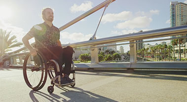 man riding wheelchair