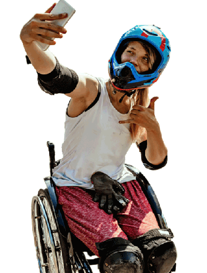 youth in wheelchair at skate board park