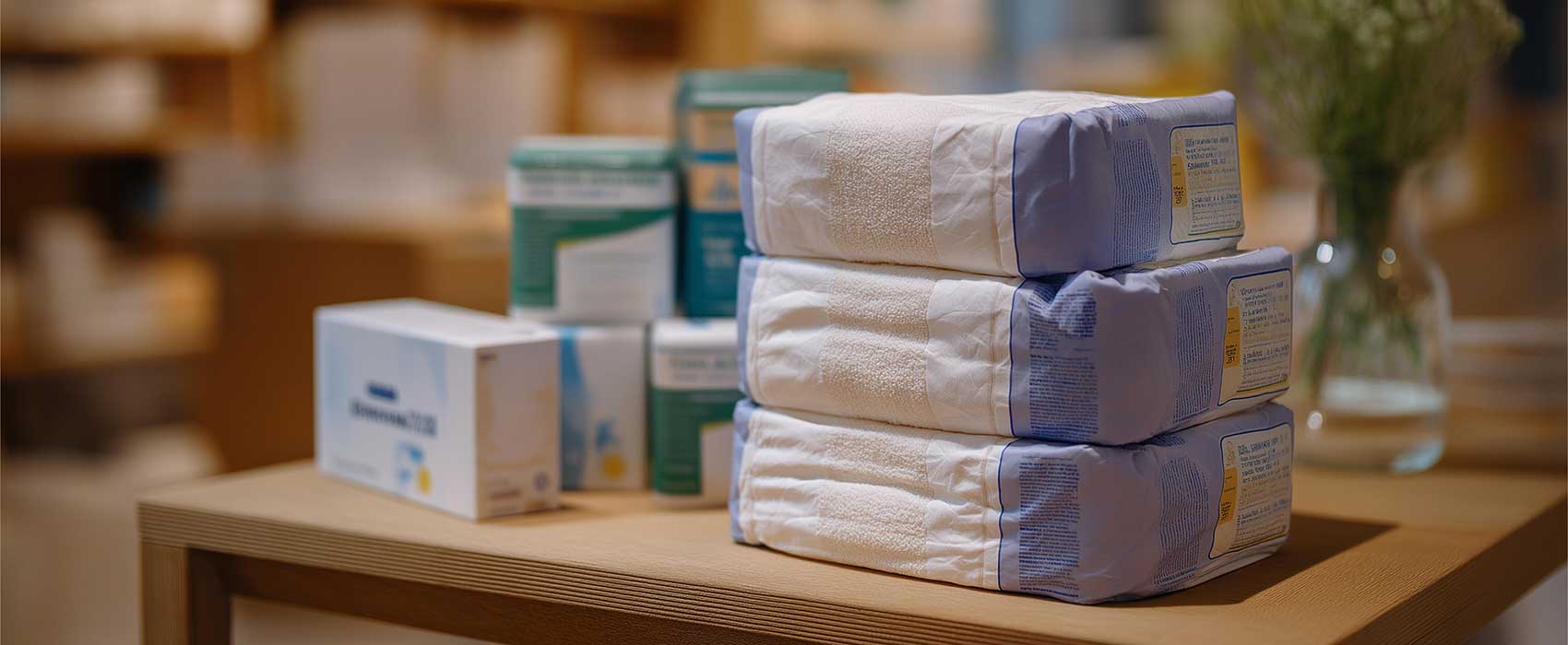 incontinence products on table