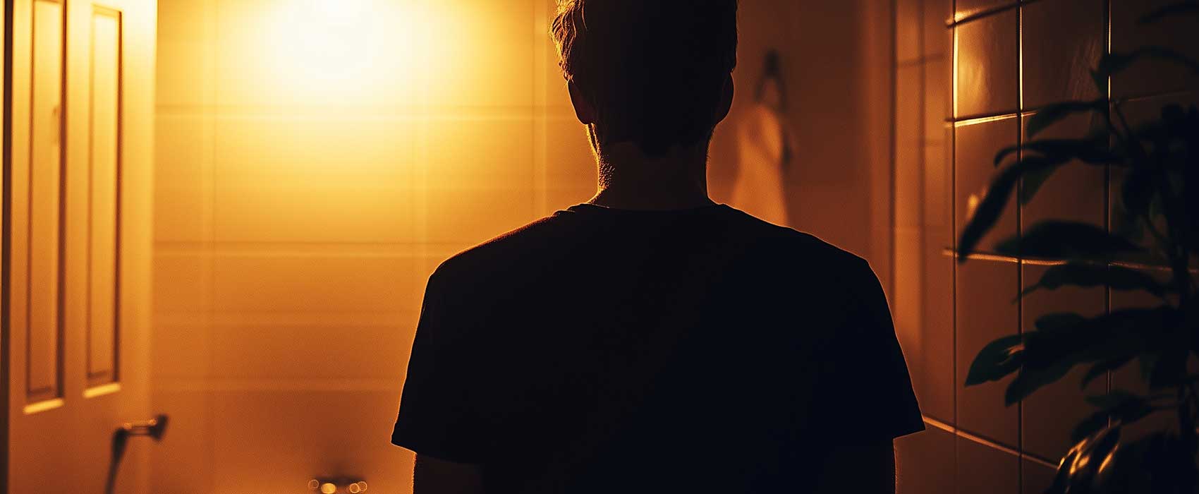 man in bathroom at night