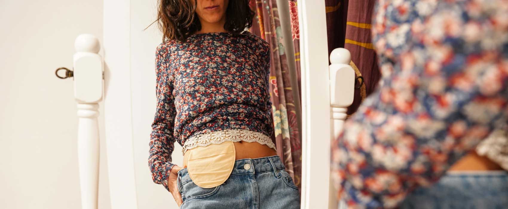 ostomy bag in mirror