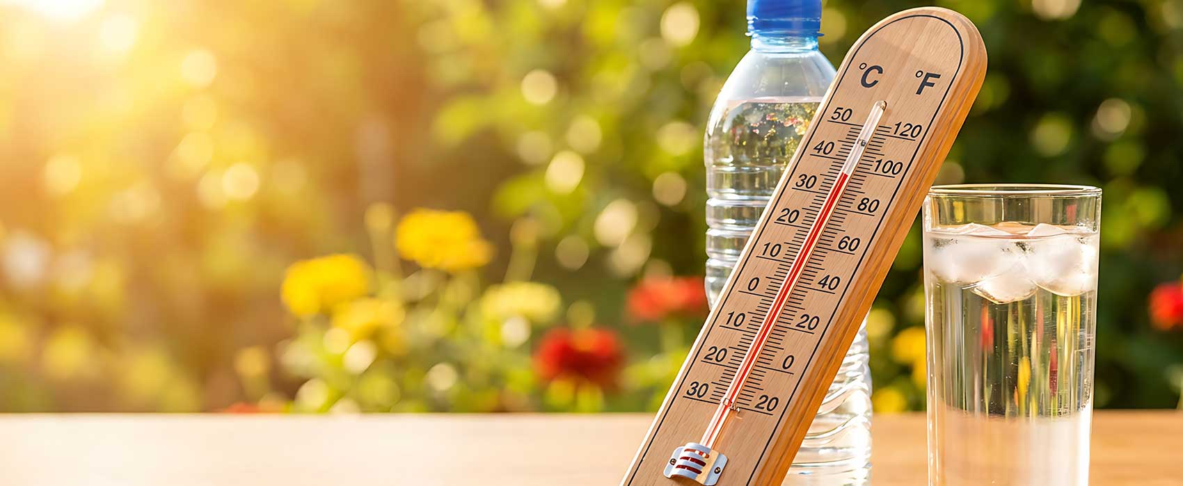 thermostat water bottle and glass of water
