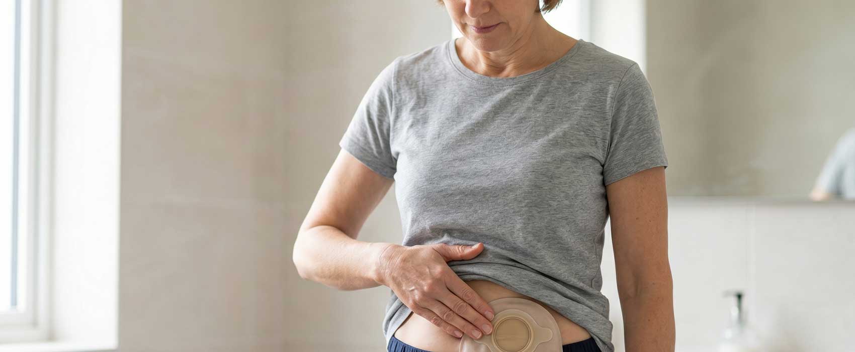 woman wearing ostomy bag